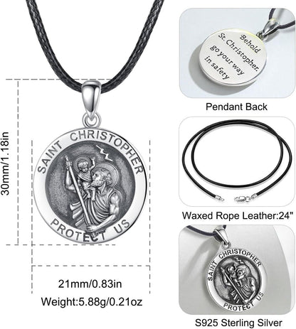 925 Sterling Silver St Michael/St Christopher/St Benedict/Virgin Mary/San Judas Tadeo/Good Shepherd Cross/Archangel Necklace Medal Pendant Protection Religious Amulet Jewelry for Men Women