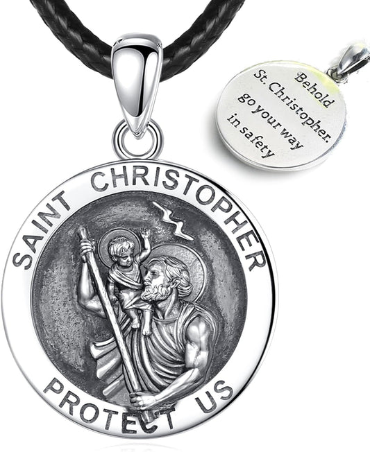 925 Sterling Silver St Michael/St Christopher/St Benedict/Virgin Mary/San Judas Tadeo/Good Shepherd Cross/Archangel Necklace Medal Pendant Protection Religious Amulet Jewelry for Men Women - WORLD TIME VISITS