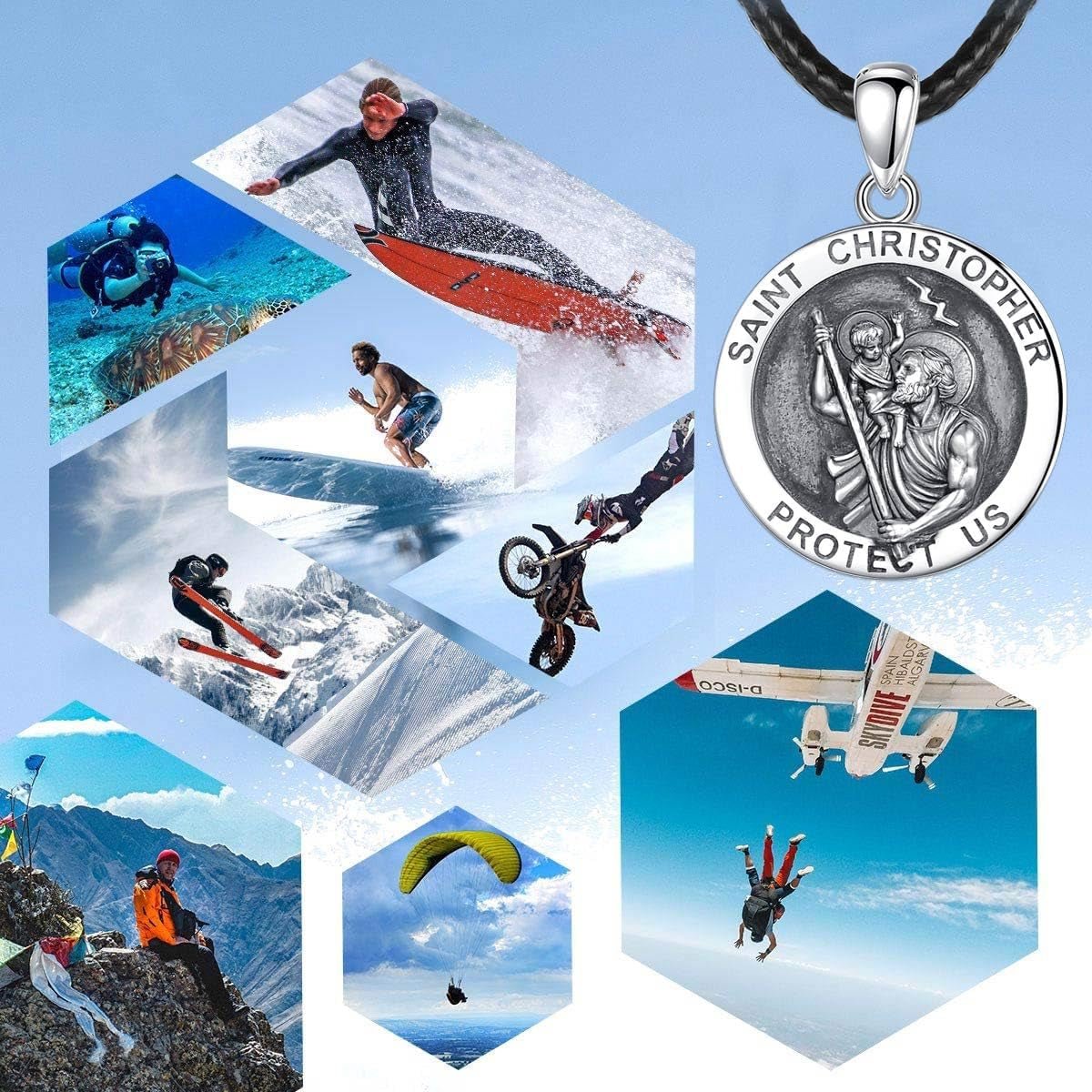 925 Sterling Silver St Michael/St Christopher/St Benedict/Virgin Mary/San Judas Tadeo/Good Shepherd Cross/Archangel Necklace Medal Pendant Protection Religious Amulet Jewelry for Men Women