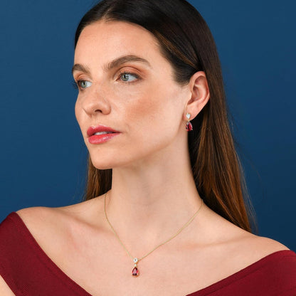 925 Sterling Silver Teardrop Necklace for Women with White, Pink, Green, Blue or Red Cubic Zirconia Stones, Elegant Silver, Gold or Rose Gold Pear Drop Pendant Necklace for Women