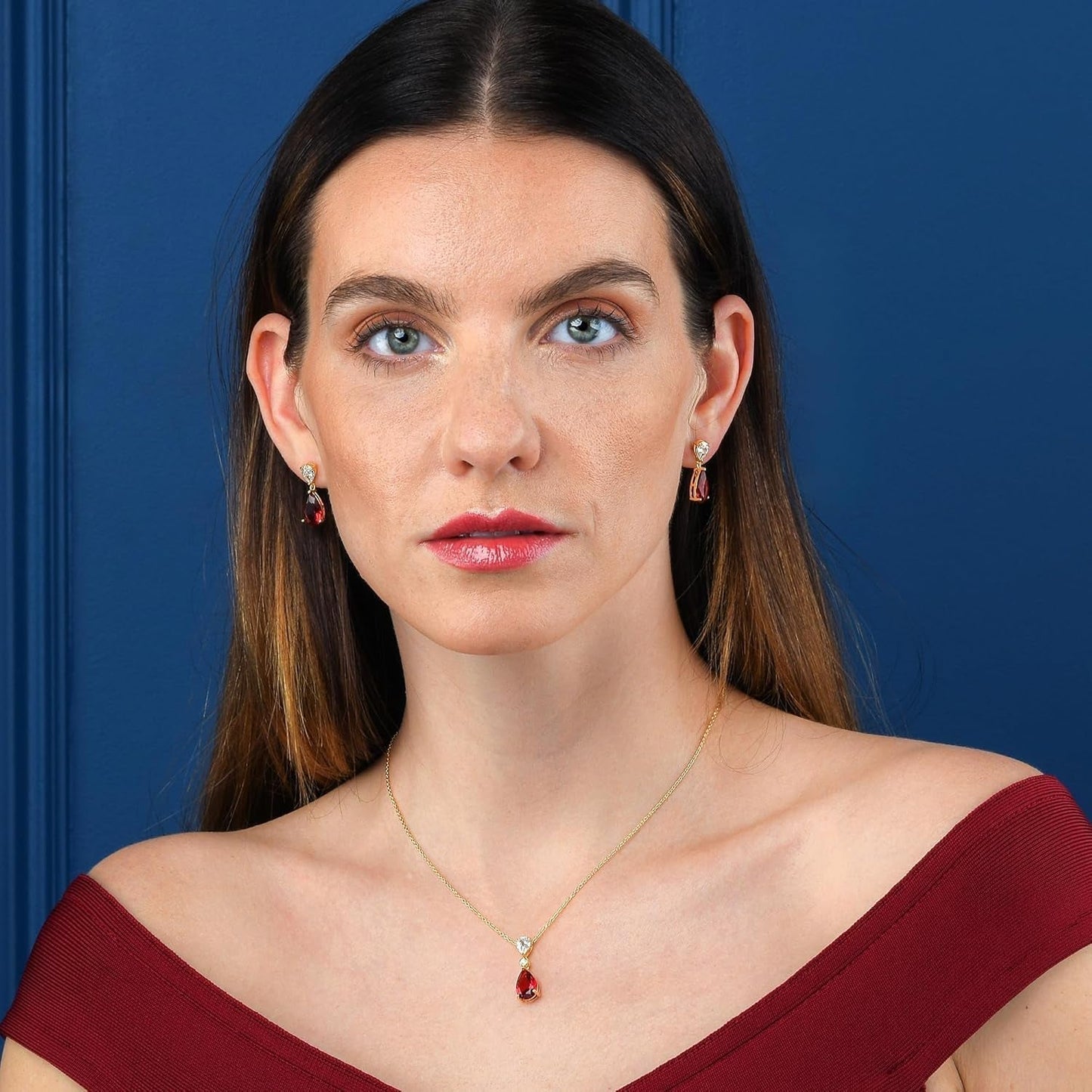 925 Sterling Silver Teardrop Necklace for Women with White, Pink, Green, Blue or Red Cubic Zirconia Stones, Elegant Silver, Gold or Rose Gold Pear Drop Pendant Necklace for Women