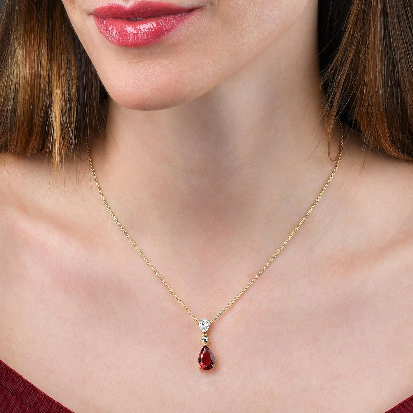 925 Sterling Silver Teardrop Necklace for Women with White, Pink, Green, Blue or Red Cubic Zirconia Stones, Elegant Silver, Gold or Rose Gold Pear Drop Pendant Necklace for Women - WORLD TIME VISITS