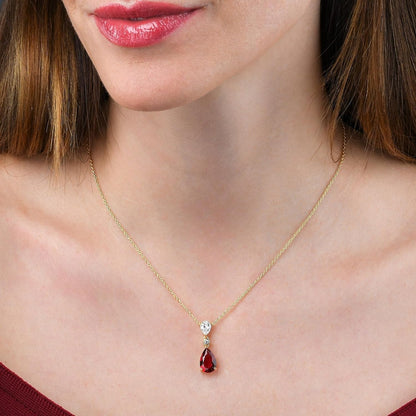 925 Sterling Silver Teardrop Necklace for Women with White, Pink, Green, Blue or Red Cubic Zirconia Stones, Elegant Silver, Gold or Rose Gold Pear Drop Pendant Necklace for Women - WORLD TIME VISITS
