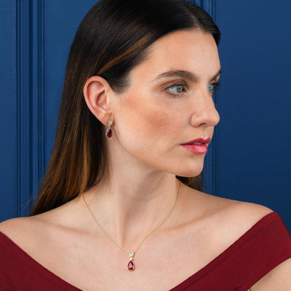 925 Sterling Silver Teardrop Necklace for Women with White, Pink, Green, Blue or Red Cubic Zirconia Stones, Elegant Silver, Gold or Rose Gold Pear Drop Pendant Necklace for Women