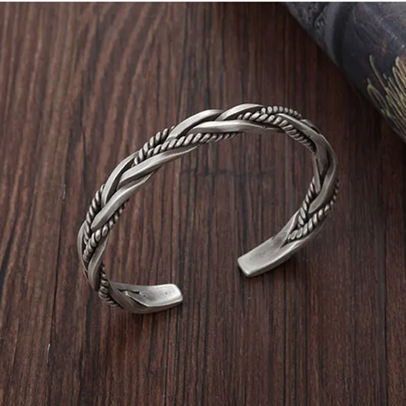 925 Sterling Silver Twisted Woven Bracelet Man Women Neutral Retro Thai Original Handmade Exquisite Unique Opening Bangle Gift