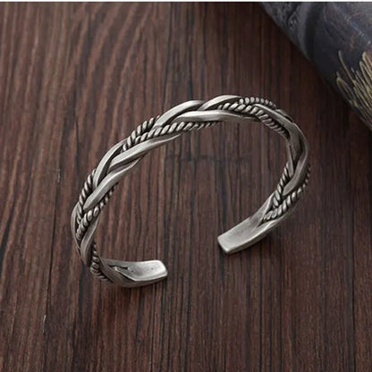 925 Sterling Silver Twisted Woven Bracelet Man Women Neutral Retro Thai Original Handmade Exquisite Unique Opening Bangle Gift