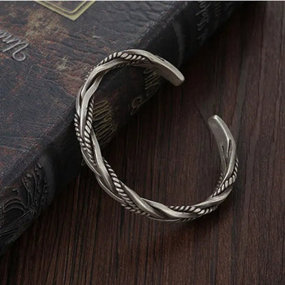 925 Sterling Silver Twisted Woven Bracelet Man Women Neutral Retro Thai Original Handmade Exquisite Unique Opening Bangle Gift