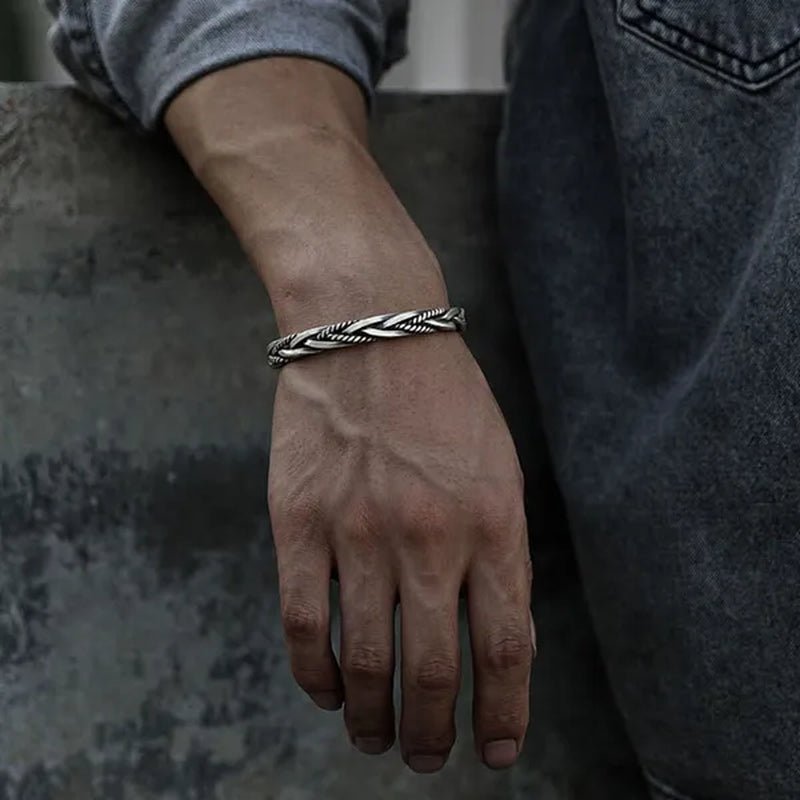 925 Sterling Silver Twisted Woven Bracelet Man Women Neutral Retro Thai Original Handmade Exquisite Unique Opening Bangle Gift - WORLD TIME VISITS