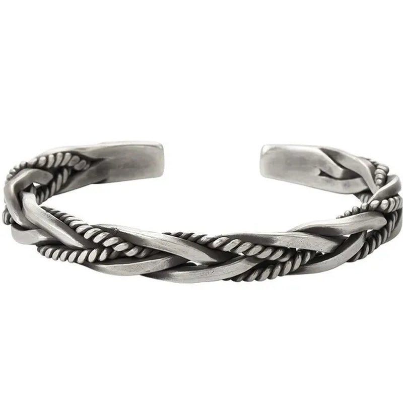 925 Sterling Silver Twisted Woven Bracelet Man Women Neutral Retro Thai Original Handmade Exquisite Unique Opening Bangle Gift
