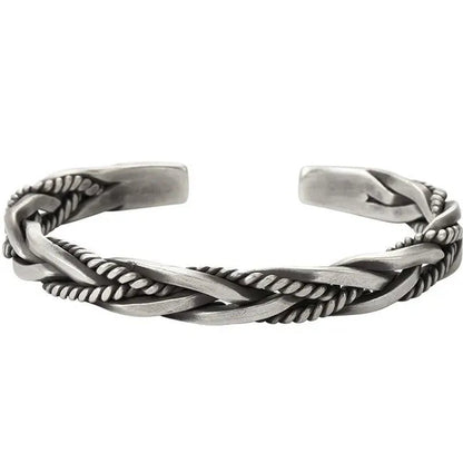 925 Sterling Silver Twisted Woven Bracelet Man Women Neutral Retro Thai Original Handmade Exquisite Unique Opening Bangle Gift