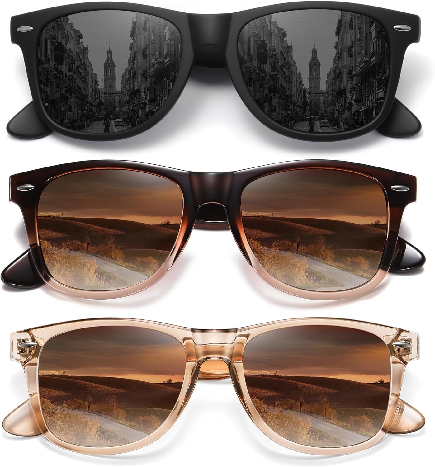 Polarized Sunglasses for Women Men Classic Retro Trendy Driving Sun Glasses UV400 Protection (3 Pack)