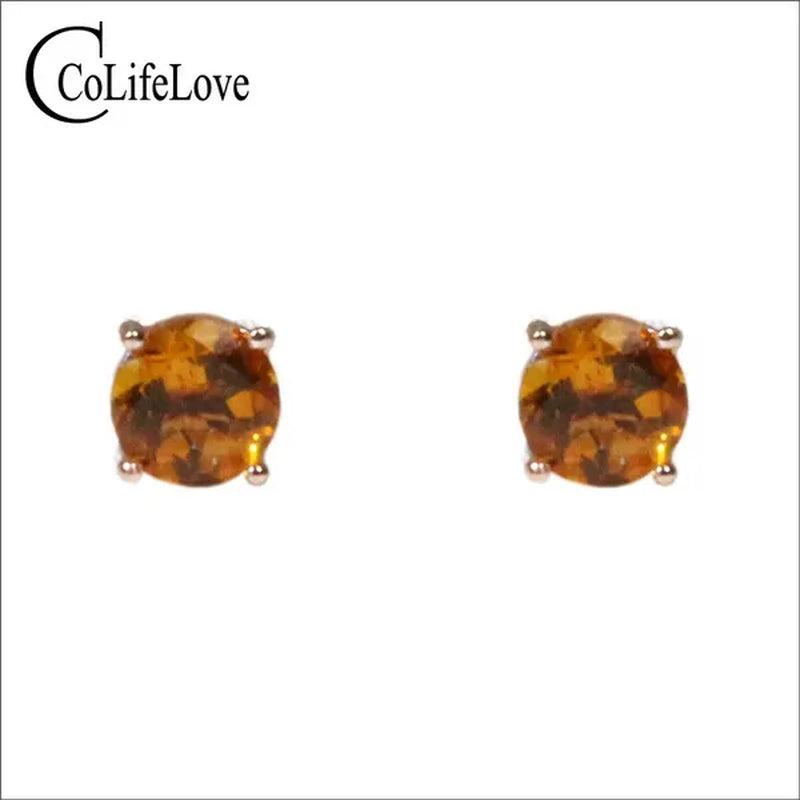 Colife Jewelry Simple 925 Silver Citrine Stud Earrings for Daily Wear 5Mm Natural Citrine Earrings 925 Silver Citrine Jewelry - WORLD TIME VISITS