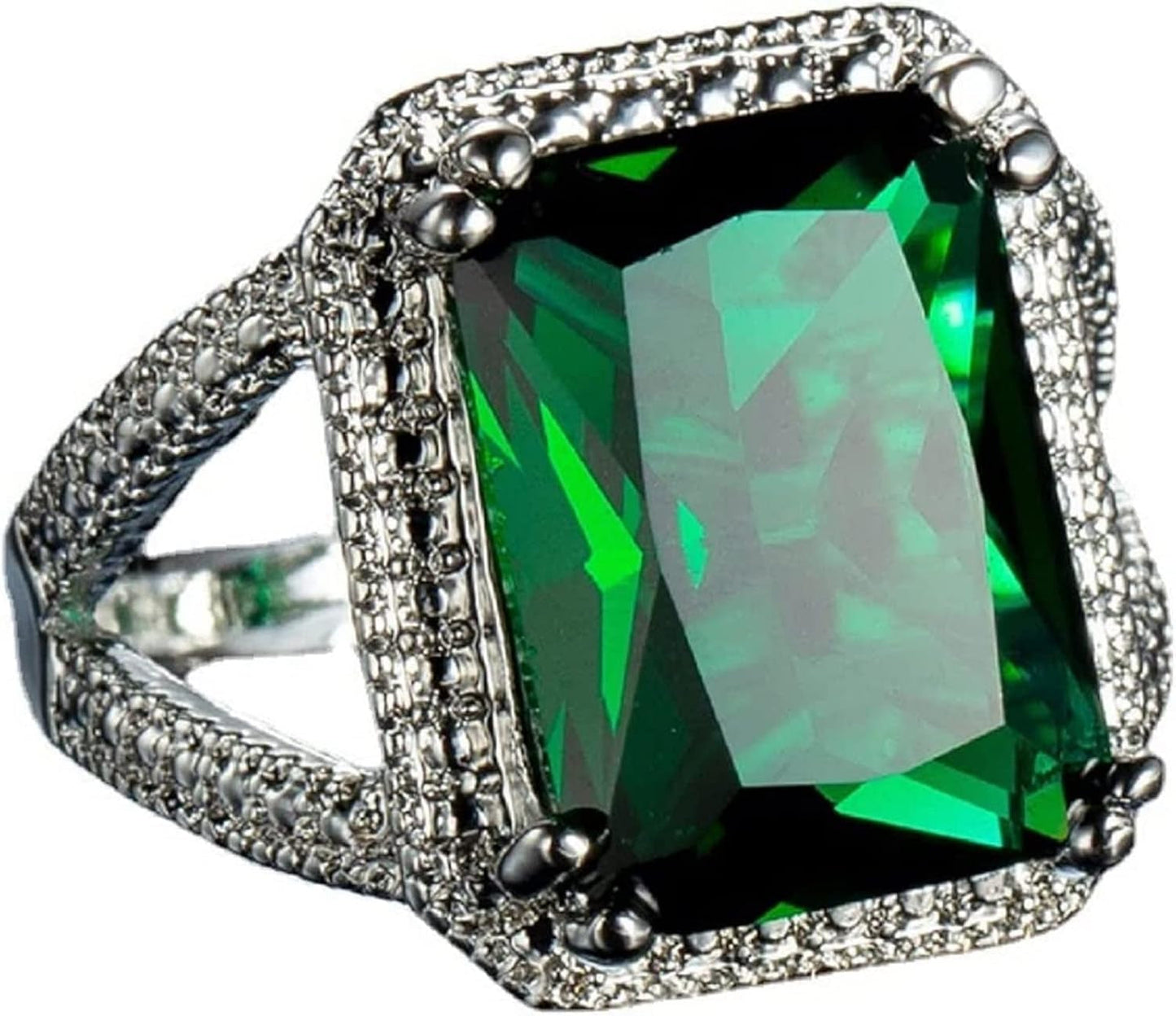 Emerald Halo 925 Sterling Silver Emerald Ring Cocktail Rings Square Cut Green Gem Cubic Zirconia Anniversary Promise Ring CZ Eternity Engagement Wedding Band Ring for Women (7) - WORLD TIME VISITS