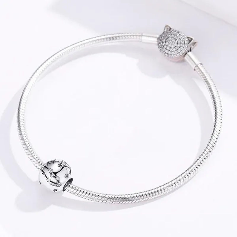 European Hot 12 Constellation Zodiac round 925 Sterling Silver Beads Charm for Women Bracelet Shining CZ Charm Fit Original Bangle Necklace DIY Jewelry Making