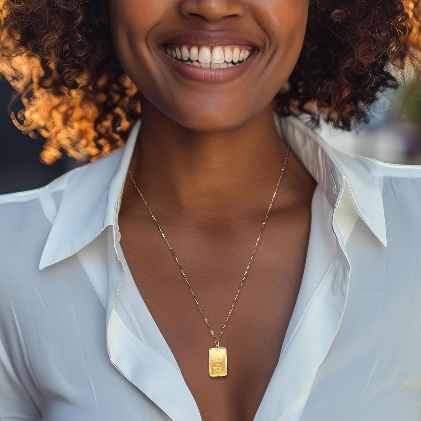 Italian 24Kt Yellow Gold Fleur-De-Lis 2-Gram Ingot Pendant Necklace with 14Kt Yellow Gold Frame. 20 Inches