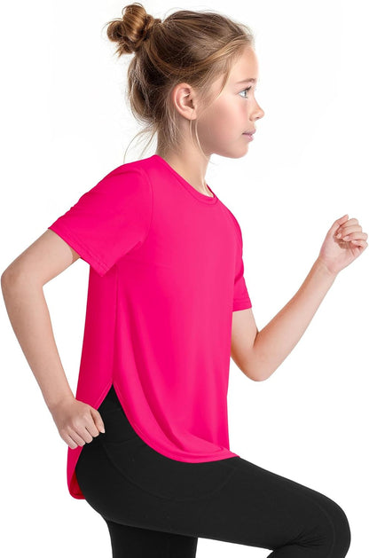 Girls Athletic Shirts Short Sleeve Quick Dry T-Shirt UPF 50+ Basic Tee Tops for Kids Teens Sports Activewear