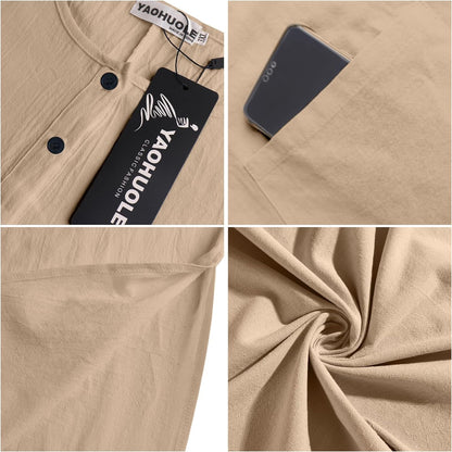 Men'S Kaftan Thobe Long Sleeve Muslim Robe Button up Side Split Kaftan Thobe with Pockets
