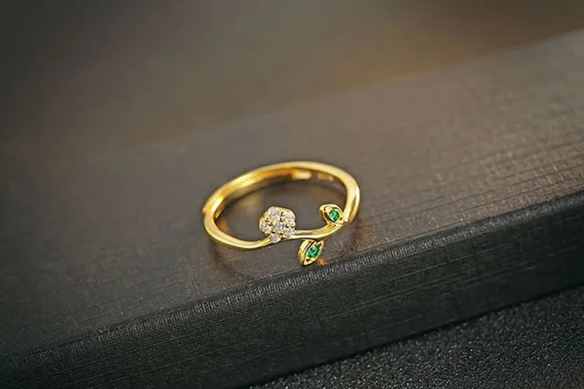925 Sterling Silver Open Rings for Women Retro Vintage Style Gold Plated Silver Jewelry Adjustable Rings Love Gift
