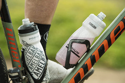 Podium Chill Insulated Bike Water Bottle - Easy Squeeze Bottle - Fits Most Bike Cages - 21Oz, Grey Blue Stripe