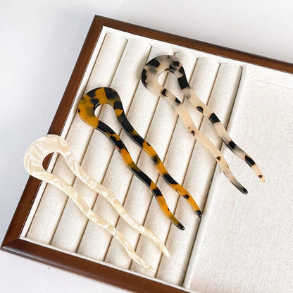 4.6Inch U Shaped Acetate French Hair Pin Tortoise Shell 2 Prong Bun Hair Sticks for Women Thick Long Hair(Pack of 3)