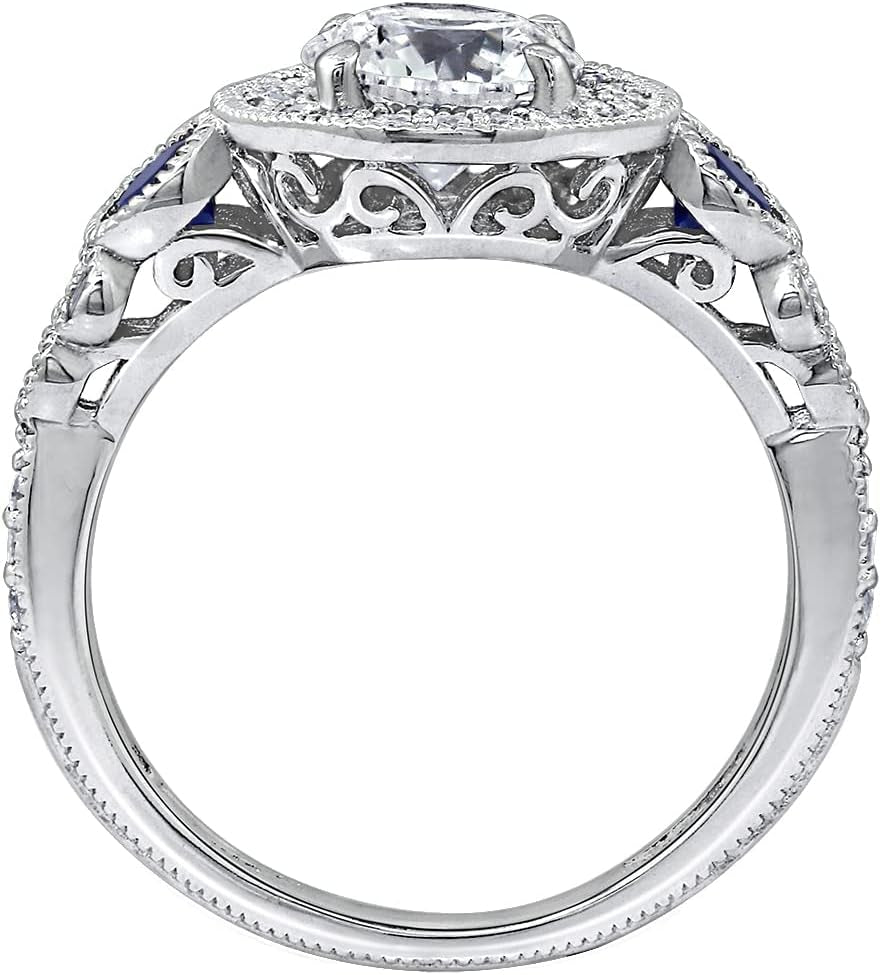 Platinum-Plated Sterling Silver Infinite Elements Cubic Zirconia Antique Round-Cut and Created Sapphire Ring, (Previously Amazon Collection)
