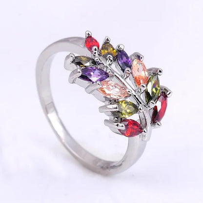 Fashion Woman Jewelry 925 Sterling Silver Natural Genuine Gemstone leaf Sapphire Tanzanite Topaz Emerald Garnet wedding  Ring Size6  7  8  9  10