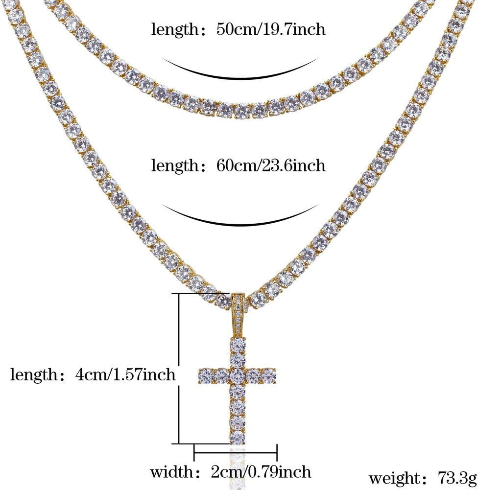 Cross Chain for Men Gold Cross Necklace 14K Gold Plated Large Nail Cross Chain Iced Out CZ Pendant Hip Hop Jewelry for Women with Stainless Rope Chain