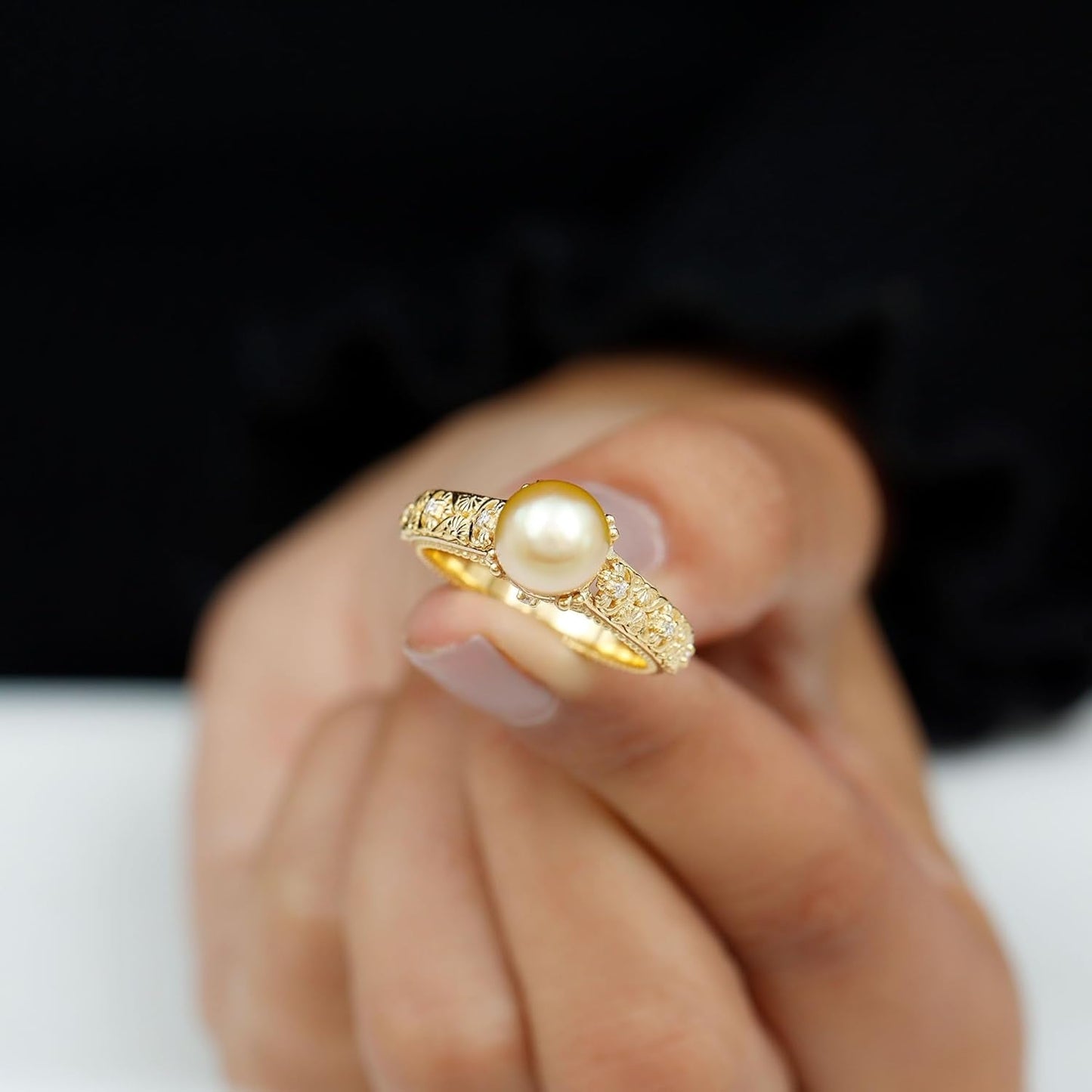 Golden South Sea Pearl Solitaire Ring, 8 MM Cultured Pearl, 5 Ct, Valentine Day Gifts for Her