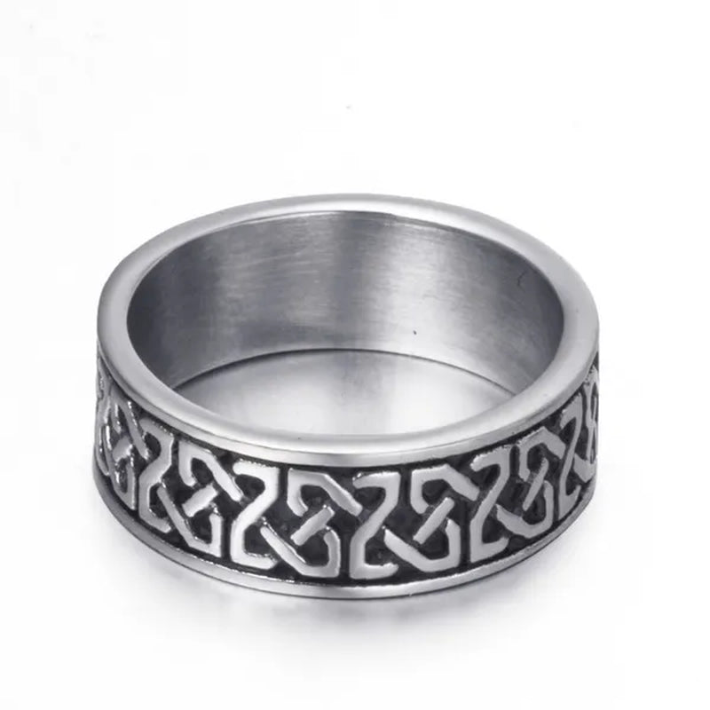 8mm Men's Boy's Stainless Steel Ring Band Celtic Knot Silver Black Biker jewelry Size 8-15