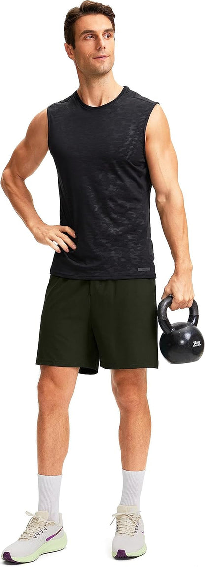 Men'S 2 in 1 Running Shorts with Liner 7 Inch Training Gym Athletic Workout Shorts for Men with Zipper Pockets