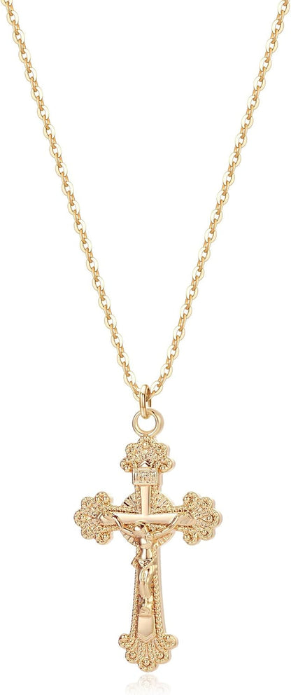 Cross Necklace Faith Pendant 14K Plated Dainty Chain Minimalist Simple Tiny God Lords Prayer Religious Jewelry - WORLD TIME VISITS