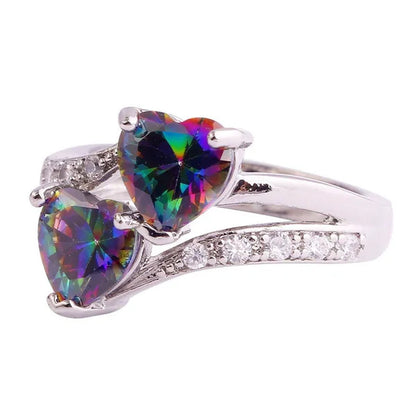 Fashion Lover Jewelry Heart Cut Rainbow & White Topaz Gemstone Silver Ring Size 5 6 7 8 9 10 11 12 13 HANNAH MARTIN