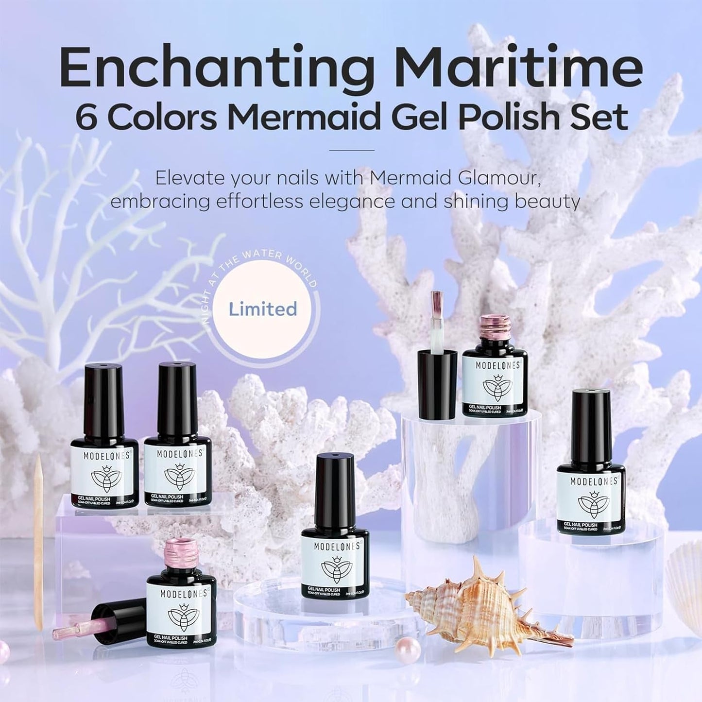 Pearl Gel Nail Polish Set, 6 Colors Aurora Iridescent Shimmer White Pink Purple Mermaid Nail Drawing Gel Polish Soak off Led Glitter Nail Polish Swirl Shell Thread Effect DIY Gift