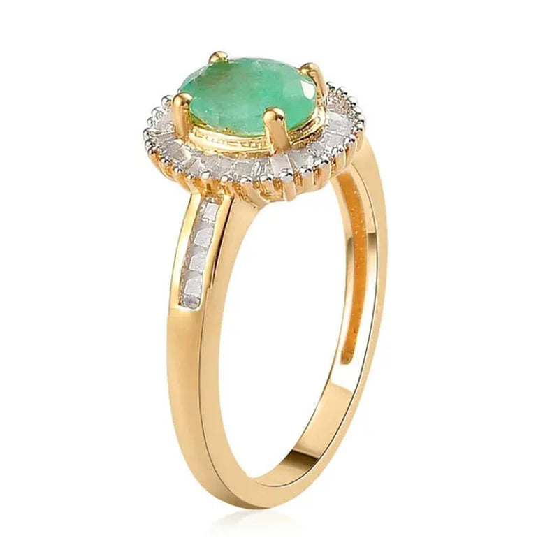 Shop LC Emerald White Diamond Oval 925 Sterling Silver Vermeil Yellow Gold Plated Halo Ring for Women Ct 0.87