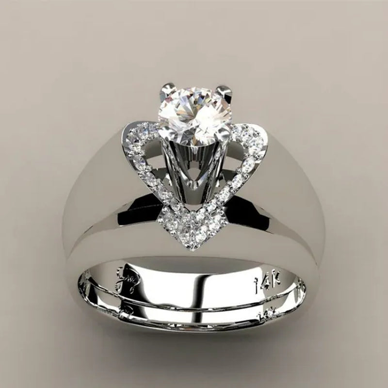 New Fashion Creative Exquisite Women's Heart Shaped  Simulation Zircon Ring Set  Engagement Ring Set