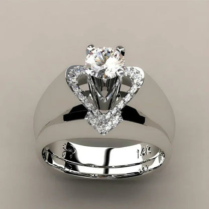 New Fashion Creative Exquisite Women's Heart Shaped  Simulation Zircon Ring Set  Engagement Ring Set