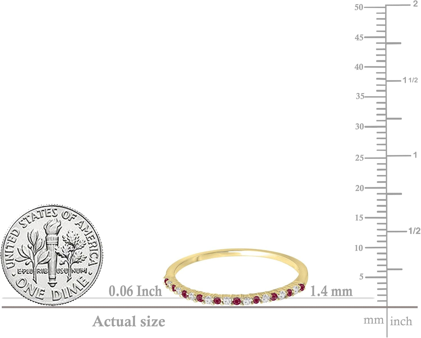 Alternate round Ruby & White Diamond Wedding Stackable Band for Women in Solid Gold