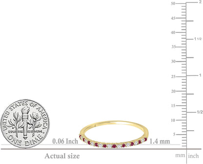 Alternate round Ruby & White Diamond Wedding Stackable Band for Women in Solid Gold