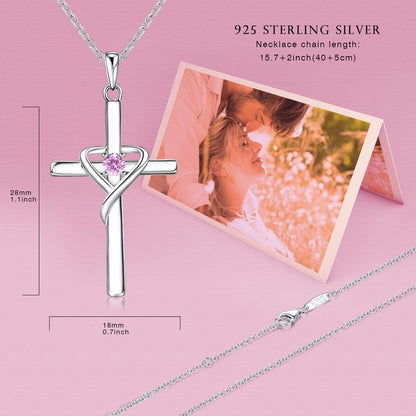 925 Sterling Silver Cross Necklace for Women Men 5A CZ Birthstone Necklaces 14K Gold Plated or Rose Gold Necklace for Easter or Holiday