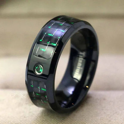 Sz6-12 Couple Rings Green Fiber Cz Titanium Steel Mens Wedding Bands Black Gold Filled Emerald Womens Wedding Ring Sets