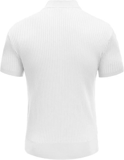 Men'S Mock Turtleneck Sweater Short Sleeve Casual Basic Tops Ribbed Knit Pullover Solid Tee