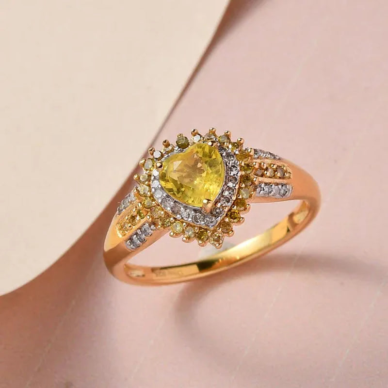 Shop LC Yellow Sapphire Yellow Diamond Heart 925 Sterling Silver Vermeil Yellow Gold Plated Halo Ring for Women Size 9 Ct 0.96