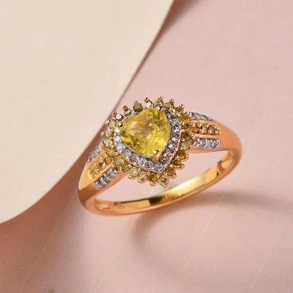 Shop LC Yellow Sapphire Yellow Diamond Heart 925 Sterling Silver Vermeil Yellow Gold Plated Halo Ring for Women Size 9 Ct 0.96