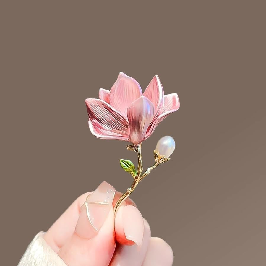 Magnolia Flower Brooch for Women - Elegant Fashion Pin for Jackets, Dresses, Coats & Accessories