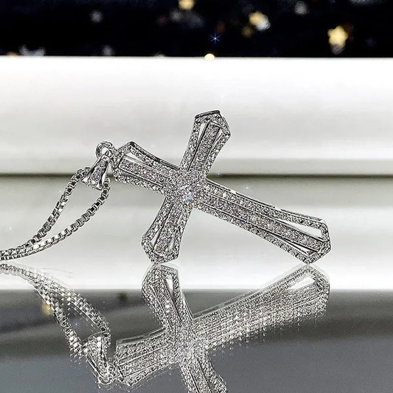 Jewelry Fashion 925 Sterling Silver Diamond Pendants Jesus Cross Necklace Ornament