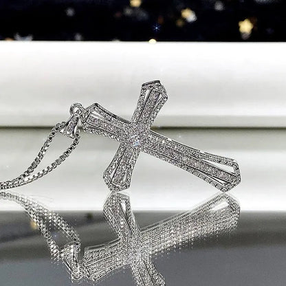 Jewelry Fashion 925 Sterling Silver Diamond Pendants Jesus Cross Necklace Ornament
