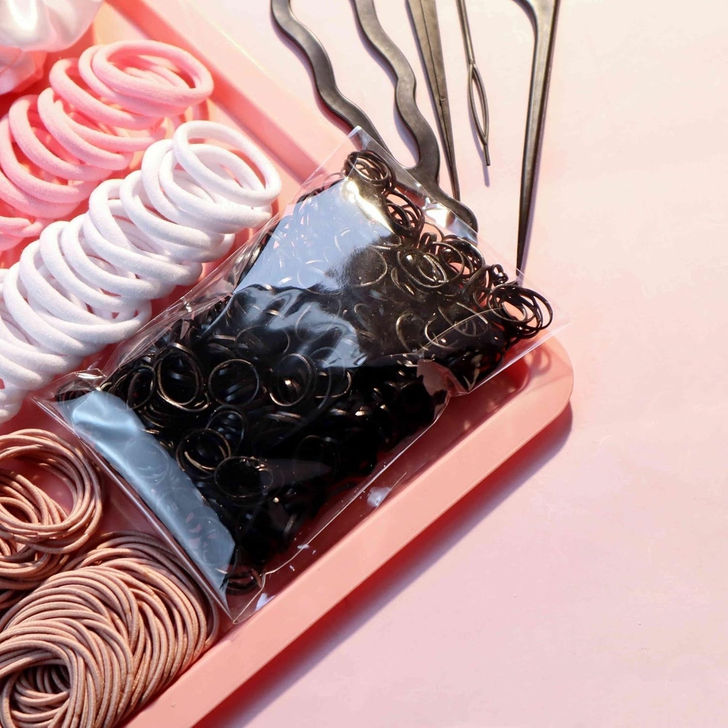 Hair Accessories Set: 755PCS Seamless Ponytail Holders, Scrunchies, Hair Bands, and Hair Ties for Thick and Curly Hair (Gradient Powder)