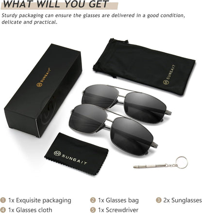 Ultra Lightweight Rectangular Polarized Sunglasses UV400 Protection