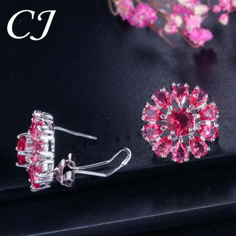 CANDICE Elegant Flower Jewelry Set Paved Green Stones Fashion Sterling Silver Plated Pendant Necklace Earrings Ring Sets - WORLD TIME VISITS