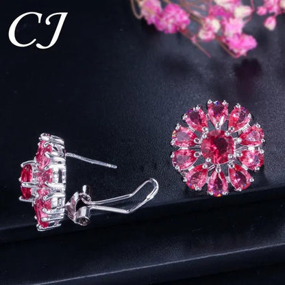 CANDICE Elegant Flower Jewelry Set Paved Green Stones Fashion Sterling Silver Plated Pendant Necklace Earrings Ring Sets - WORLD TIME VISITS